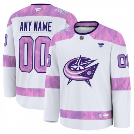 Miehille NHL Columbus Blue Jackets Pelipaita Custom Fanatics Hockey Fights Cancer Practice 2024-25 Valkoinen